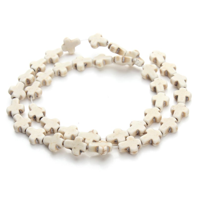 Linsoir beads خرز لينسوار صغير أبيض من المغنيزيت مع خرز تركواز على شكل صليب، خرز شبه ثمين، تقريباً 36 حبة/خيط 0.8 سم × 1 سم - Image 1